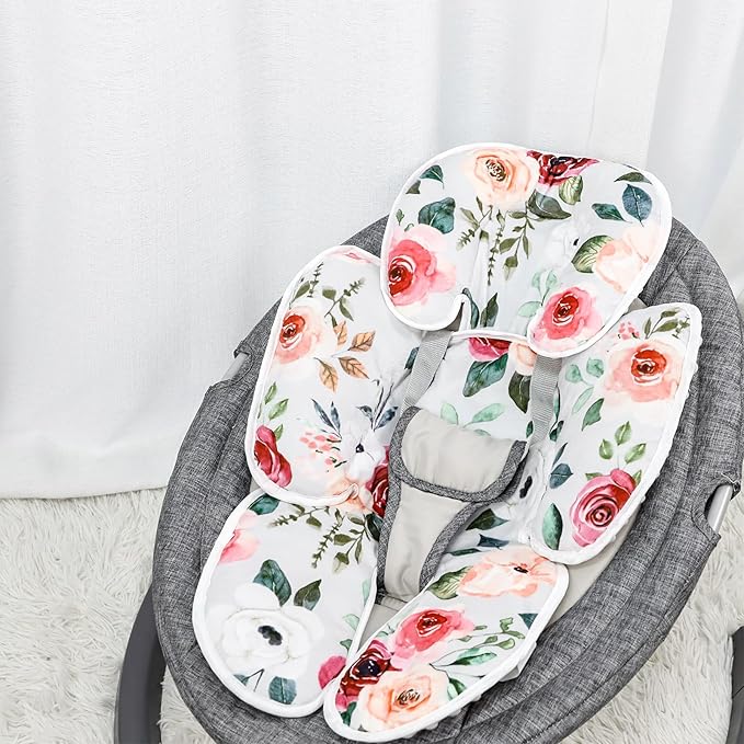 2 in 1 Infant Car Seat Insert, Car Seat Head Support Baby Girls Boys, Soft Newborn Carseat Insert Cushion, Perfect for Carseats, Strollers, Swings (Rose Flower)
