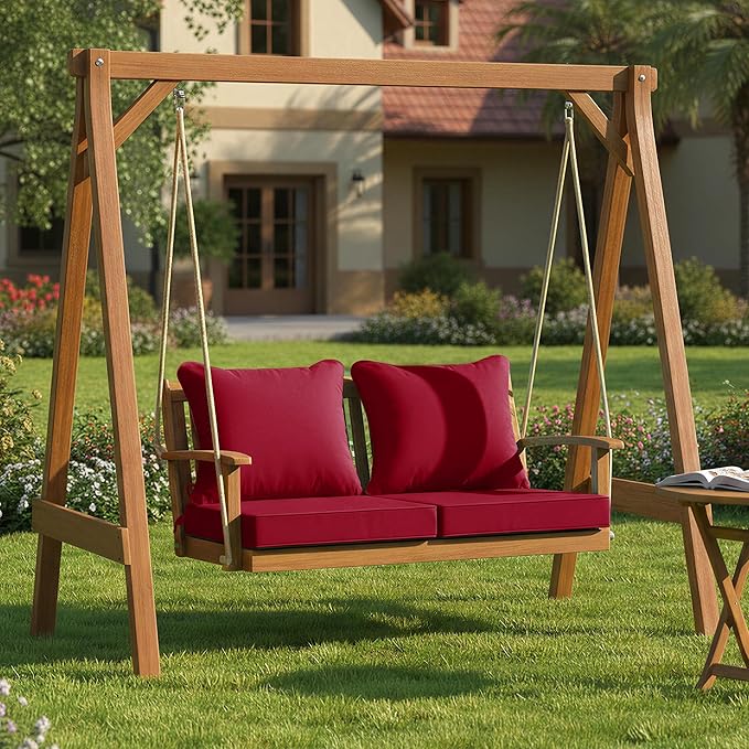 Summsun Outdoor Chair Cushions Set of 2, Waterproof Back Pillow and Seat Cushion Set for Patio Furniture, Outdoor Sofa Replacement Cushions with Removable Cover, 22 x 22 Inch, Red
