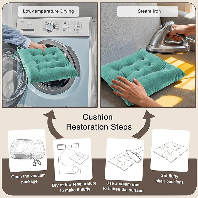 OVOV 1 Pack Chair Cushions for Dining Chairs Soft Seat Cushions for Kitchen Desk Chairs Square Chair Pads with Ties (15.5"x15.5" Lake Blue)