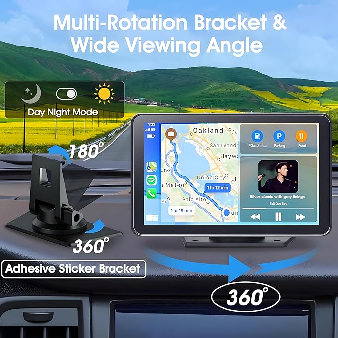 Wireless CarPlay & Android Auto Car Stereo - 7" HD Portable Touchscreen with Bluetooth 5.2, GPS Navigation, Mirror Link, 1080P Backup Camera, AUX & FM Transmitter - Plug & Play Receiver for Vehicles