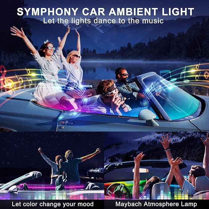 Acrylic Interior Car LED Strip Light with Wireless APP, RGB Dreamcolor 6 in 1 with 175 inches 593 LEDs Fiber Optic Ambient Lighting Kits, 16 Million Colors Sound Active Function Car Neon Lights