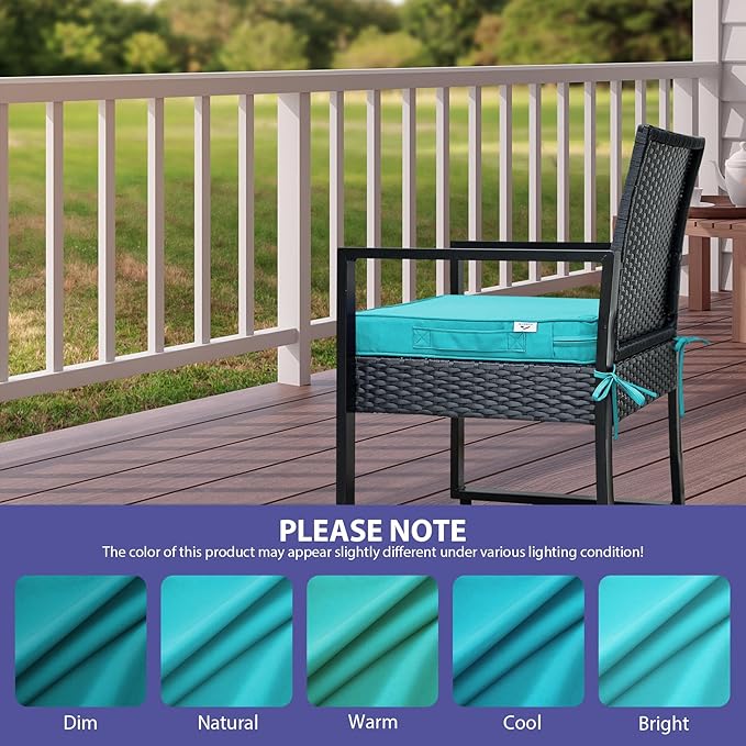 IPYNBAP Outdoor Chair Cushions Set of 4 -Waterproof Outdoor Seat Cushions for Patio Furniture, Patio Chair Cushion with Handle and Ties, Out Door Chair Pads,19x19x3-Square, Teal