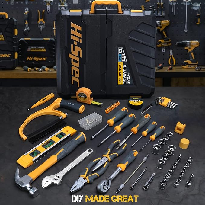 Hi-Spec 126pc Home Garage Mechanics DIY Tool Kit Set. Complete Handyman Auto, Car, Bike and Household Repairs Tool Box Set