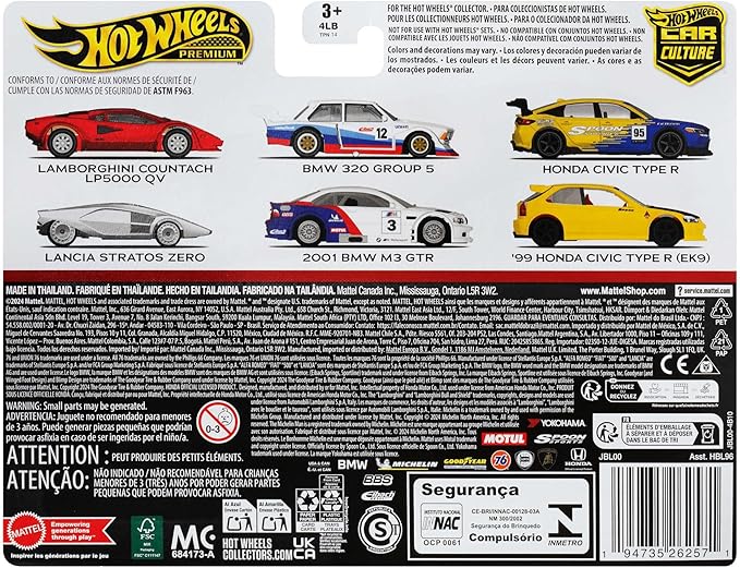 Hot Wheels Premium Car Culture 2 Pack '99 Honda Civic Type R EK9 & Spoon FL5, 1:64 Scale Models