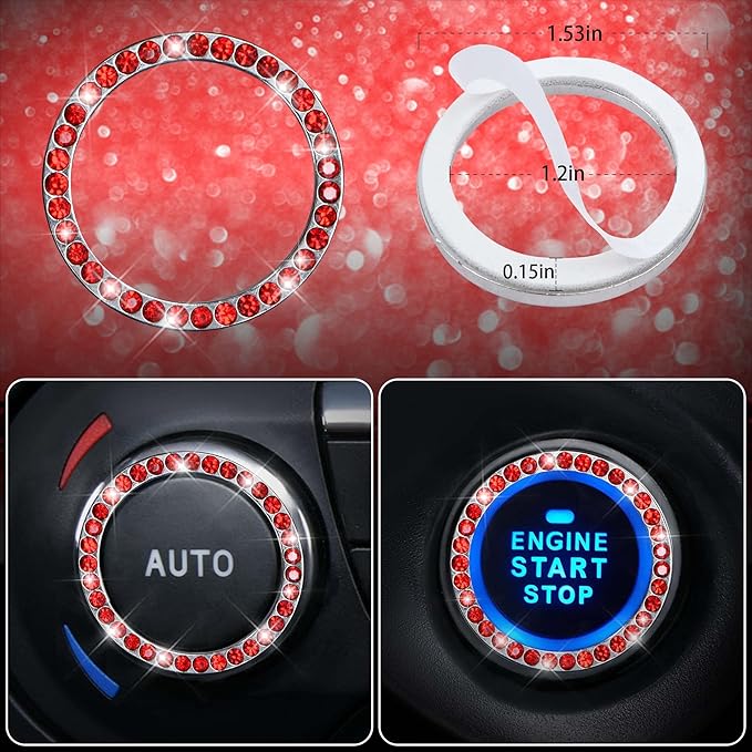 CAR PASS Leather Red Diamond Seat Cover Set, 11pcs Including Steering Wheel & Gear Cover, for Women, Universal Fit