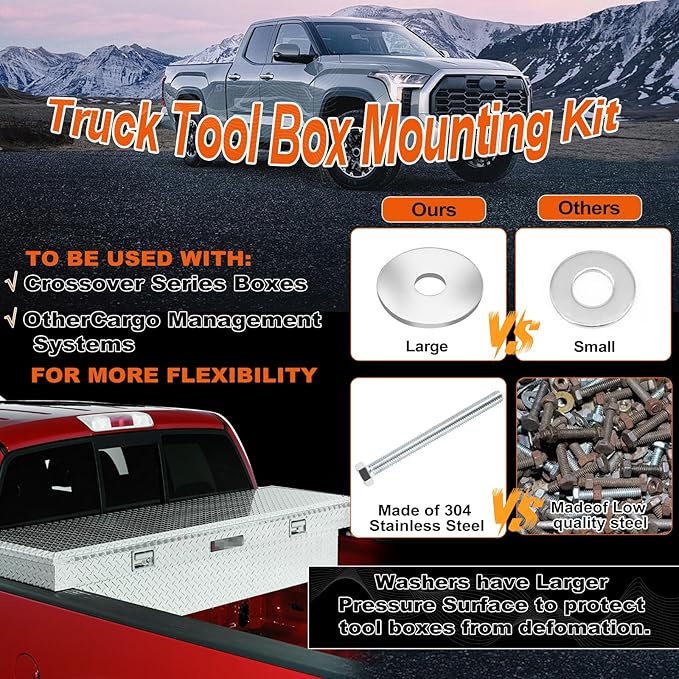 Upgraded Truck Tool Box Mounting Kit Comes with Fastening Nuts - Aluminum Pickup Truck Bed Toolbox Mounting Kit - Universal Truck Tool Box Tie Downs Accessories - Truck Tool Box Organizer - Blue