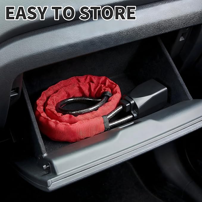 Car Steering Wheel Lock, 1 Pack Anti Theft Car Device with Max 17” Locking Length, Thickened Steel Wire, and Fine Stitched Edges, 3 Keys Included, Easy to Store, Fits Most Vehicles, SUVs(Red)