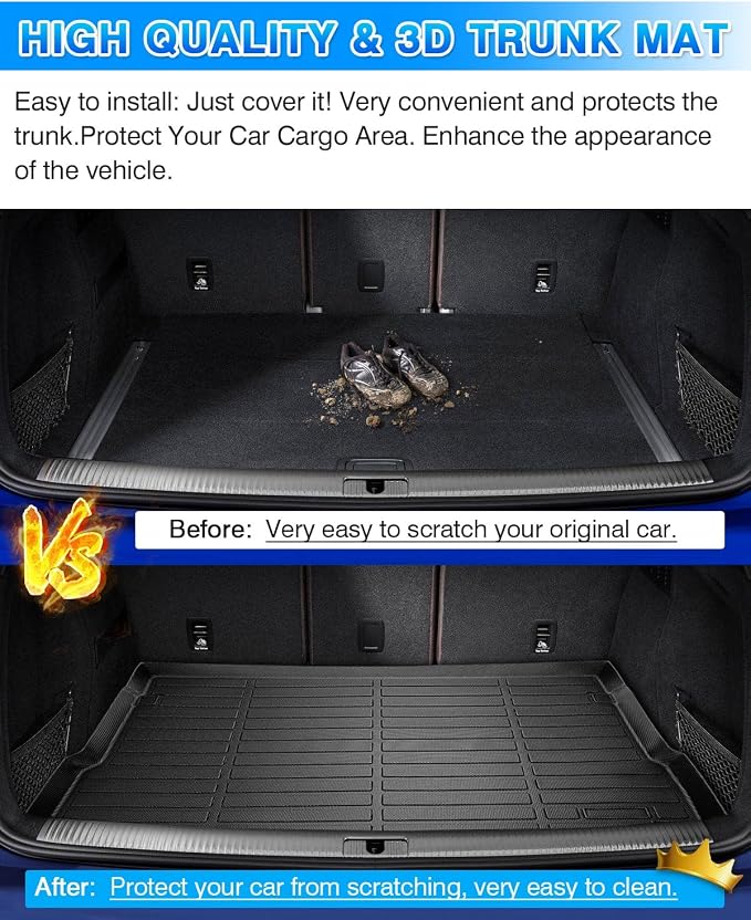 Cartist Cargo Liner Compatible with 2018-2023 2024 2025 Audi Q5 / SQ5 (No Hybrid Models) All Weather Trunk Mat High Side Waterproof Black TPE