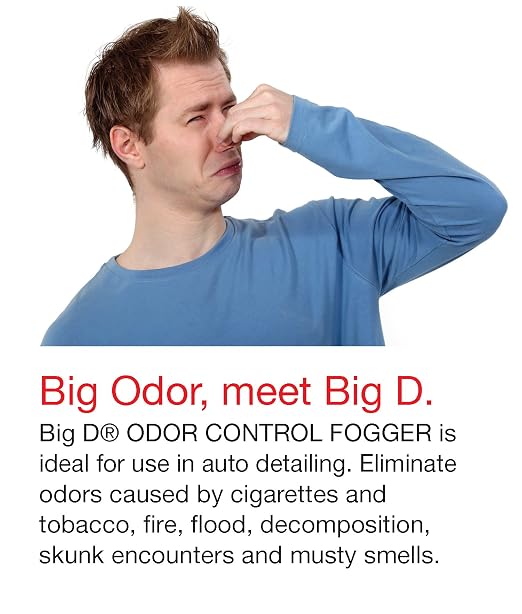 Big D 343 Odor Control Fogger, New Car Scent, 5 oz (Pack of 12) - Kills odors from fire, flood, decomposition, skunk, cigarettes, musty smells - Ideal for use in cars, auto detailing - Leather fragrance