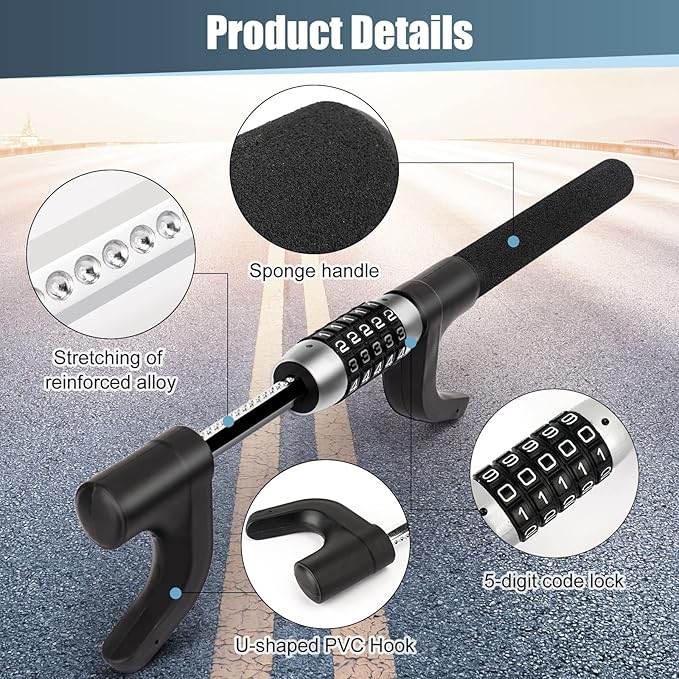 5 Digital Combination Car Steering Wheel Lock, LAMA Password Code Steering Lock, Retractable Keyless Heavy Duty Steering Wheel Lock, Universal Anti-Theft Car Steering Fit for Cars, Trucks, Vans, SUV