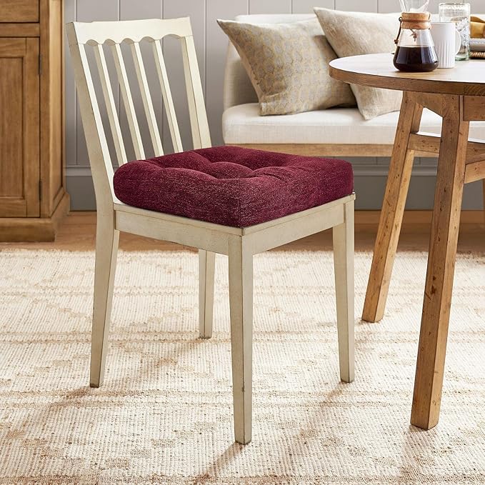 downluxe Chair Cushions for Dining Chairs 4 Pack, Tufted Indoor Chair Pads with Non-Slip Bottom, U-Shaped Kitchen Chair Cushions, 17"x17"x4", Burgundy