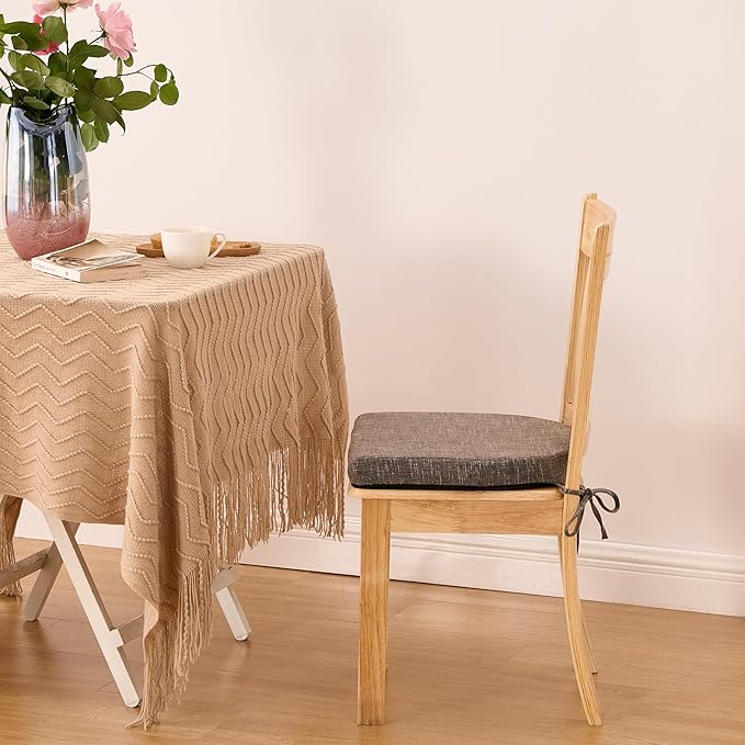 IPYNBAP Chair Cushions for Dining Chairs, Kitchen Chair Cushions, 16'' x 16'' x 2'', Non Slip Indoor Seat Cushions, Chair Pads for Dining Chairs with Ties & Removable Cover, Set of 4, Brown