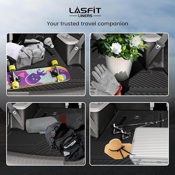 Lasfit Cargo Mat & Backrest Mats for Hyundai Santa Fe 2026 2025 2024 (Fit Gas & Hybrid), All Weather TPE Custom Fit Car Mats Trunk Mats Cargo Liners Accessories, Black