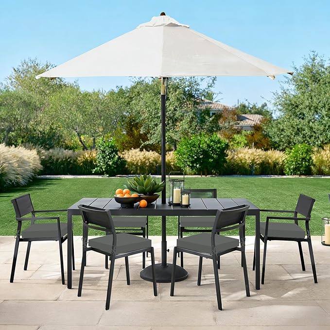 Basic Beyond Outdoor Chair Cushions Set of 6, Square Corner Outdoor Cushions for Patio Furniture, Water Resistant Patio Chair Cushions with 2 Ties, 18.5x16x3, Charcoal Grey