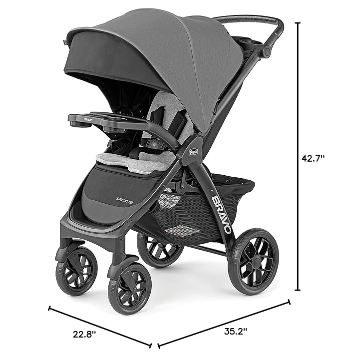 Chicco Bravo LE ClearTex Full-Size Stroller for Babies and Toddlers, UPF-Rated Canopy, GREENGUARD Gold Certified, Lightweight, One-Hand Compact Fold, Pewter/Grey