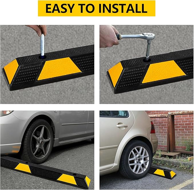 2 Pack Heavy Duty Rubber Parking Curb, 72 Inch Parking Stopper for Garage, 55000 Lb Capacity with 8 Reflective Strips, for Driveways & Commercial Lots