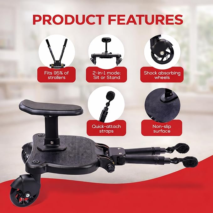 2026 New-Universal Stroller Board with Detachable Seat | 2 in 1 Sit and Stand Toddler Stroller Seat Attachment | Stroller Board Attachment for Toddler | Holds Children Up to 55 LBs