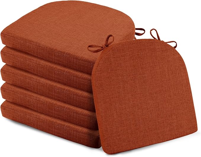 Basic Beyond Memory Foam Dining Chair Cushions, 6 Pack, 16 x 16 inches, Rust with Slip-Resistant Backing and Ties