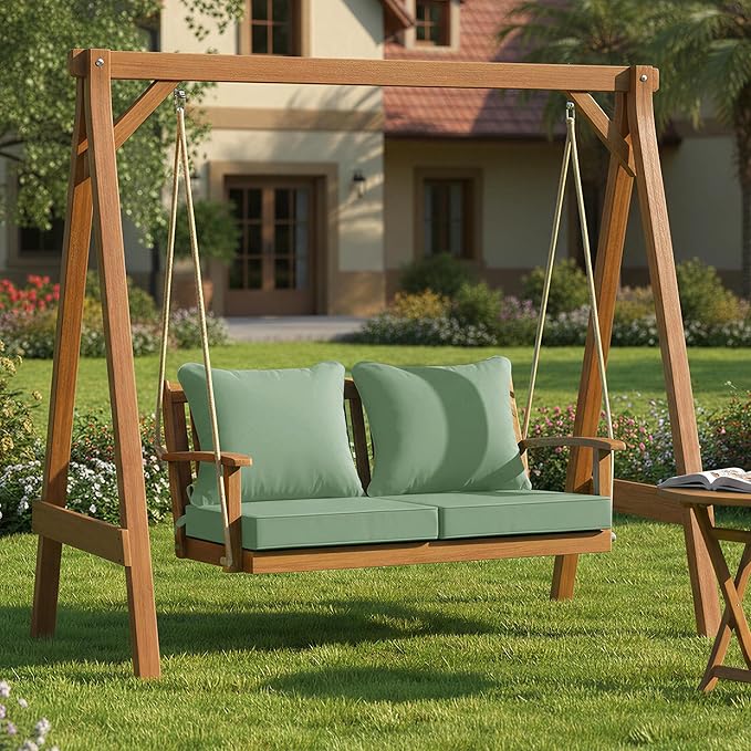 Summsun Outdoor Cushions for Patio Furniture, Double-Sided Waterproof Backrest and Deep Seat Cushion Set with Removable Cover, 22 x 22 Inch, Sage Green, Set of 2