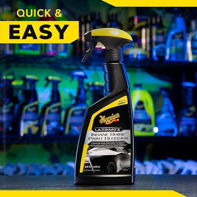 Meguiar's Ultimate Insane Shine Paint Glosser, Easy-to-Use Spray On and Wipe Off Product to Minimize Swirls and Enhance Glossy Paint Using Specialized Polymers, 16 Oz Spray Bottle