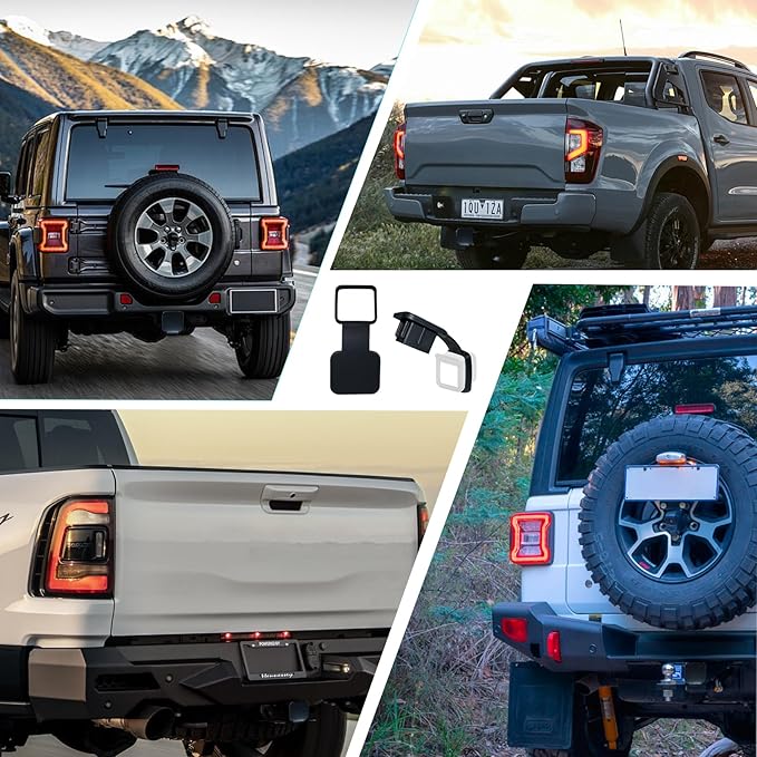 2 Inch Rubber Trailer Hitch Cover, Durable Tow Hitch Covers, Car Exterior Accessories Fits for 2 Inches Hitch Receivers, Hitch Cover Tube Plug Cap for Trucks, Black