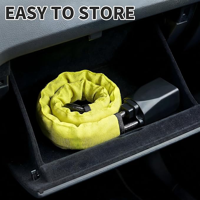 Car Steering Wheel Lock, 1 Pack Anti Theft Car Device with Max 17” Locking Length, Thickened Steel Wire, and Fine Stitched Edges, 3 Keys Included, Easy to Store, Fits Most Vehicles, SUVs(Yellow)