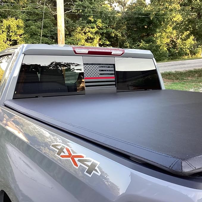 Zxiaochun Rear Middle Window American Flag Decal for Chevy Silverado/GMC Sierra 2019 2020 2021 2022 2023 2024 2025 2026 Back Sliding Center Window Glass USA Flag Vinyl Sticker(Thin Red Line)