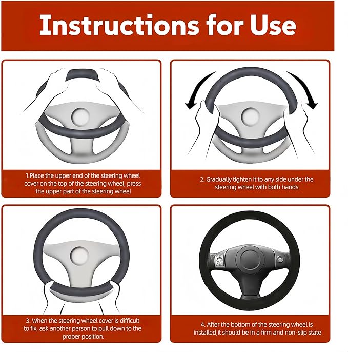 Heated Steering Wheel Cover – 12V Fast Heating PU Leather Car Wheel Warmer,Universal Fit 14.5"–15.5" for Car,SUV,Truck(Black)