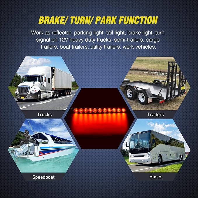 Nilight 2PCS 16Inch 11 LED Red Trailer Light Bar for Parking Stop Turn Signals Tail Brake DOT Compliant IP65 Waterproof Truck ID Marker