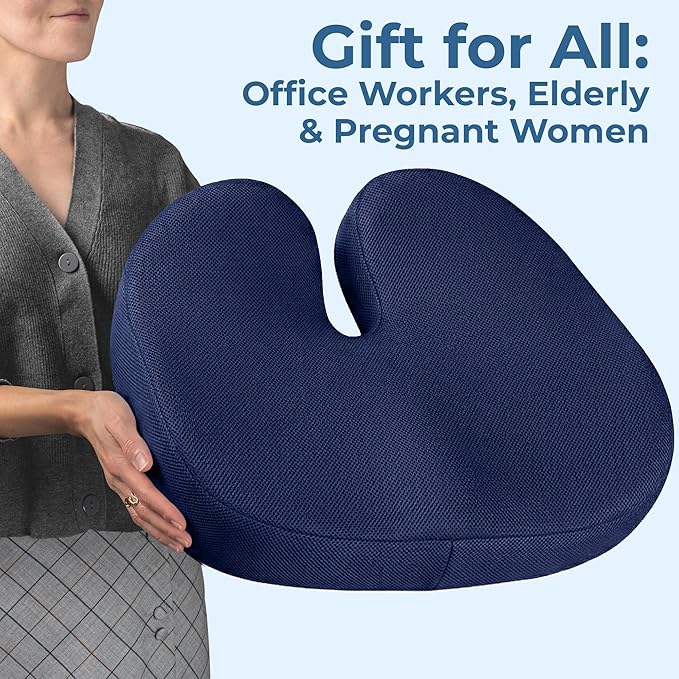 5 STARS UNITED Seat Cushion - Memory Foam Chair Cushion for Tailbone Pain Relief - Ergonomic Support for Coccyx, Sciatica & Butt - Office, Desk & Gaming Chair, Car Seat, Wheelchair, Blue Mesh