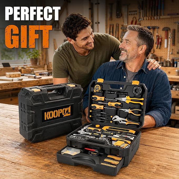 KOOPOOL Tool Kit for Home, Basic Tool Set for General Household and Auto Repair with Storage Case and Drawer for Homeowners, DIY Projects, and Handyman Mechanics
