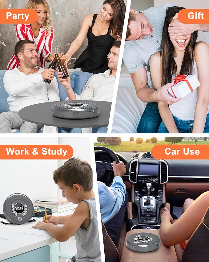 Greadio Portable CD Player with Bluetooth, FM Transmitter for Car Home Use, Rechargeable Discman CD Player with Headphones & Speakers, Anti-Skip, Personal Small Music Player, USB/AUX/LCD (Grey)