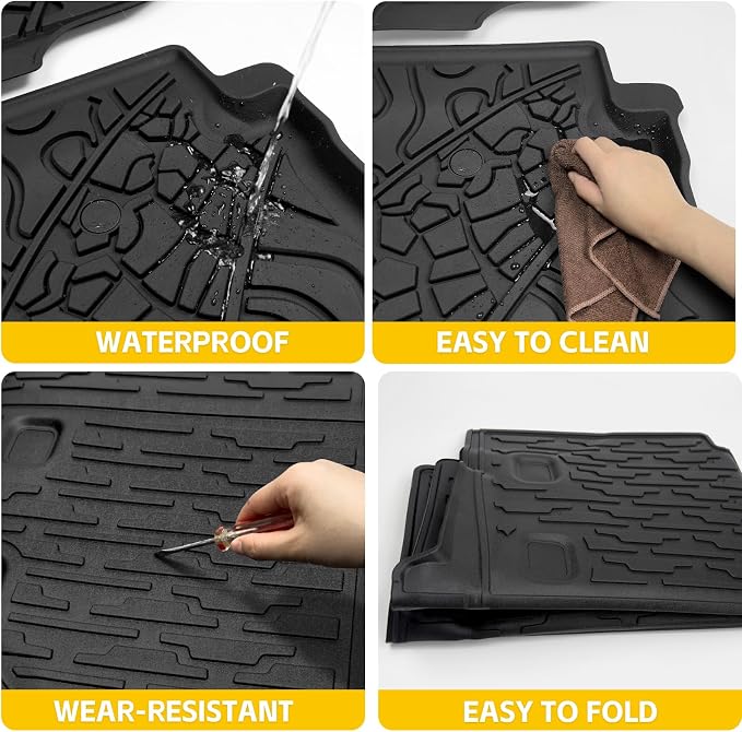 Cargo Mats for 2021-2025 Jeep Wrangler JL 4XE Floor Liners with Trunk Mat All Weather TPE Protector Rear Floor Trunk Liners for 2021 2022 2023 2024 2025 Wrangler JL 4XE 4 Door Accessories
