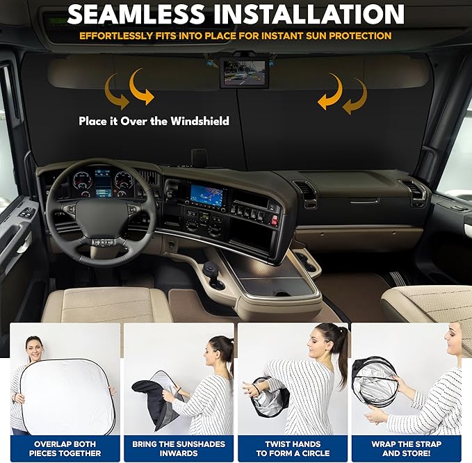 EcoNour Windshield Sun Shade for Semi Truck Size (40" L x 32" D), Front Window Reflective Sunshade for Large Vehicles, 240T Polyester Silver Coated Heat and UV Block Protection