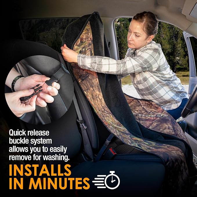 LPI Truck Mossy Oak Camo Car Seat Cover Towel Protector; Protects Seats from Sweat, Dirt, Dogs, Kids; Heavy Duty Material, Universal Fit for Cars SUVs MiniVans Trucks, EZ fit, Non Slip Grip, 1pc
