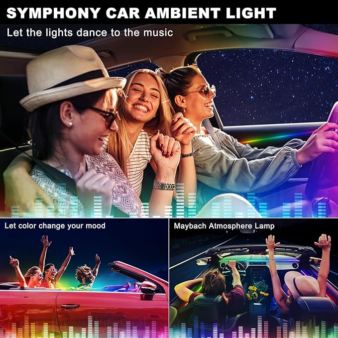 Dreamcolor Acrylic Interior Car LED Strip Light with Wireless APP, RGB 14 in 1 with 175 inches 600 LEDs Fiber Optic Car Ambient Lighting Kits, Dual Zone Sound Active Function LED Strip for Car