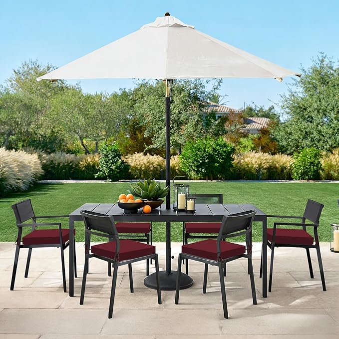 Basic Beyond Outdoor Chair Cushions Set of 6, Square Corner Outdoor Cushions for Patio Furniture, Water Resistant Patio Chair Cushions with 2 Ties, 18.5x16x3, Burgundy