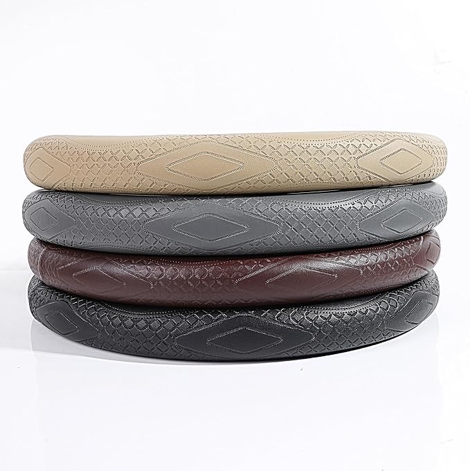 Red Rain Gray Cowhide Steering Wheel Covers Genuine Leather Car Steering Wheel Cover Universal 15inch / Size M Wheel Cover for Car SUV Truck (C-Gray-M)