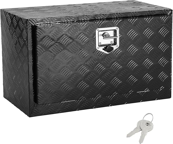 VEVOR Underbody Truck Box, 30"×14"×16" Pickup Storage Box, Heavy Duty Aluminum Diamond Plate Tool Box with Lock and Keys, Waterproof Trailer Storage Box with T-Handle Latch for Truck, Van, Trailer