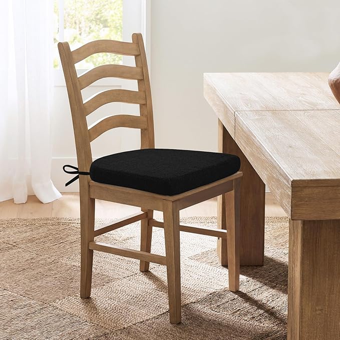 Chair Cushions for Dining Chairs, Non Slip Chair Pads with Ties and Washable Covers, Memory Foam Kitchen Chair Cushions Set of 6, 16"X16"X2.5", Black