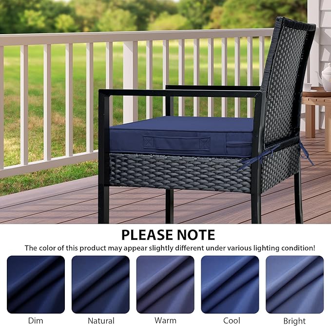 IPYNBAP Outdoor Chair Cushions Set of 4 -Waterproof Outdoor Seat Cushions for Patio Furniture, Patio Chair Cushion with Handle and Ties, Square Out Door Chair Pads,19" x 19" x 3", Navy Blue