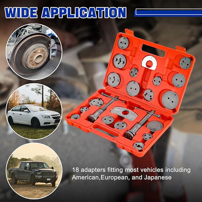 DASBET 24pcs Heavy Duty Disc Brake Caliper Tool Set Disc Brake Caliper Compressor Wind Back Tool Brake Spreading Tools (Red, 24pcs)