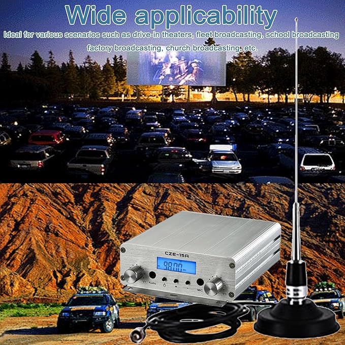 15W FM Transmitter, Long Range FM Broadcast Transmitter for Churches, Cars, Shopping Malls, Lecture Halls, Private Radio Stations with 3.5mm Mic Jack (15W)