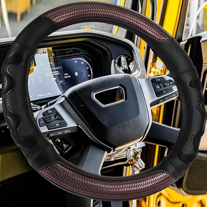 DaisyInner 18 Inch Semi Truck Steering Wheel Cover Heavy Duty Leather Wheel Comfy Grip Cover Anti Slip Car Accessory Fits Rv, Big Rig 18 Wheeler and Pickup (Black, Classic Style)