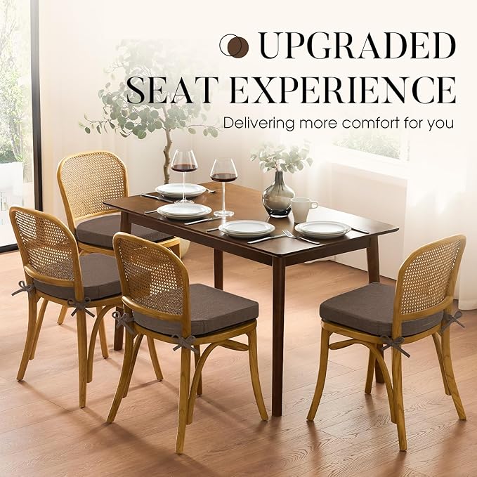 Basic Beyond Chair Cushions for Dining Chairs with Ties and Removable Cover, 2" Thick Seat Cushions for Kitchen Chairs, Set of 4, 17" x 16", Brown