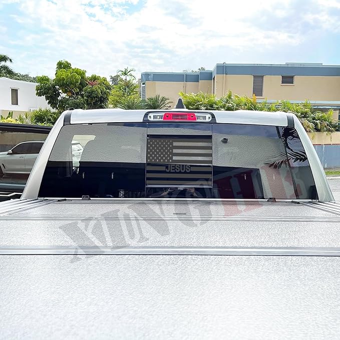 Xinghe for Dodge Ram 2009 to 2024 2025 2026, American Flag Decals Stickers for Truck Back Middle Window, Matte Black USA Flag Decal