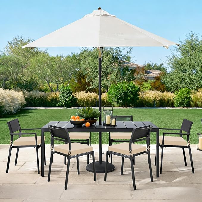 Basic Beyond Outdoor Chair Cushions Set of 6, Square Corner Outdoor Cushions for Patio Furniture, Water Resistant Patio Chair Cushions with 2 Ties, 18.5x16x3, Beige