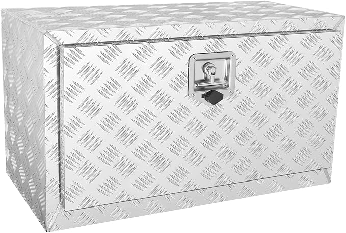 VEVOR Underbody Truck Box, 30"×17"×18" Pickup Storage Box, Heavy Duty Aluminum Diamond Plate Tool Box with Lock and Keys, Waterproof Trailer Storage Box with T-Handle Latch for Truck, Van, Trailer