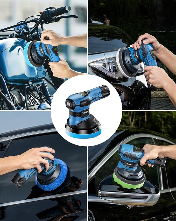 Cordless Polisher 2x2000mAh 21V Batteries,21pcs Attachments & 6 inch Car Buffer Polisher for Car Detailing 6 Variable Speed to 4500OPM Car Buffers and Polishers Kit for Polishing/Waxing