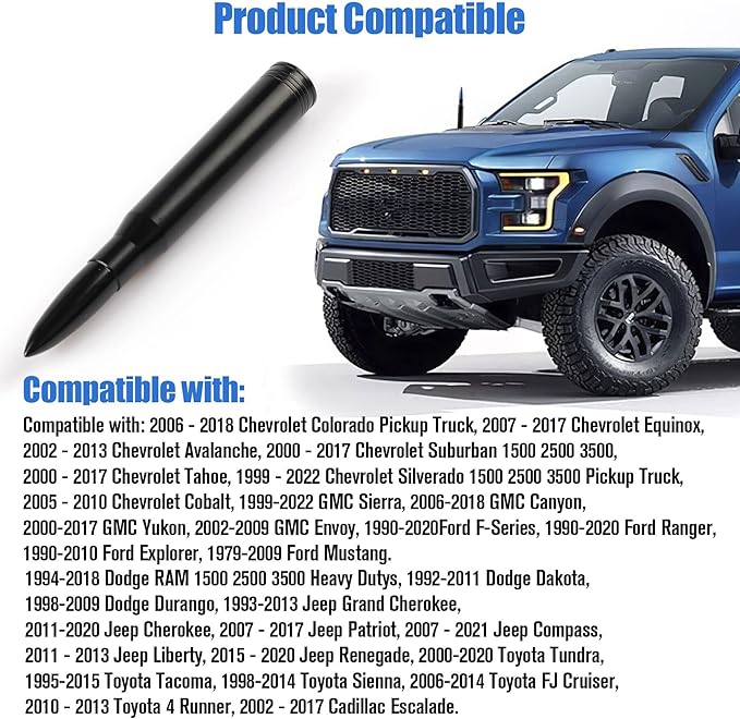 BJSIA Universal Car Antenna Replacement Compatible with Ford, Dodge, Chevrolet, GMC, Jeep, Toyota Truc kReplacement Antenna - Made of Rugged Billet and Aluminum, Blue, Car Accessories
